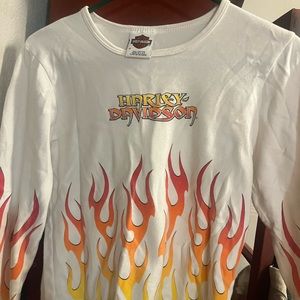 Long sleeve crop top white with flames
